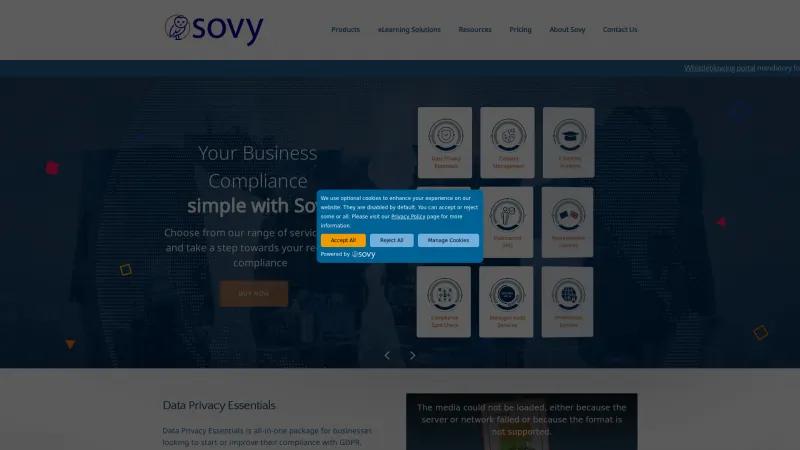 Homepage of Sovy GDPR Privacy Essentials