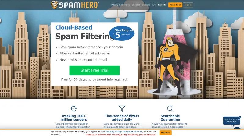 Homepage of SpamHero