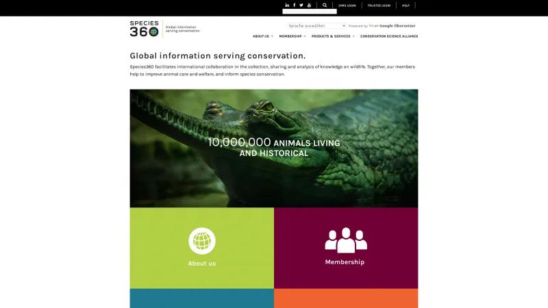 Homepage of Species360 ZIMS