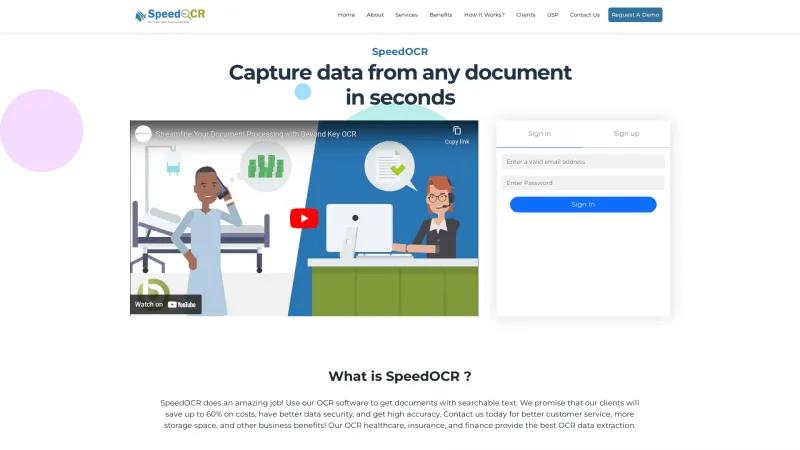 Homepage of SpeedOCR