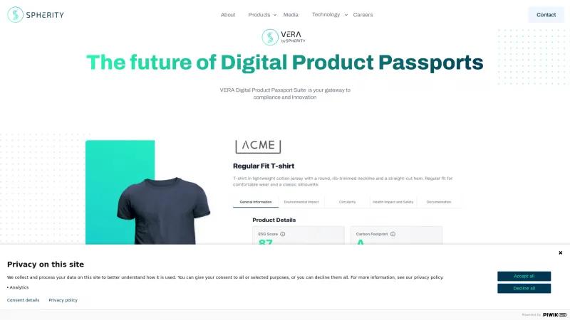 Homepage of Spherity VERA