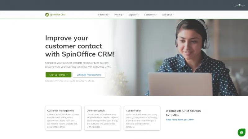 Homepage of SpinOffice CRM