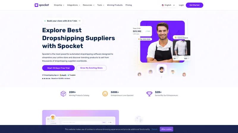 Homepage of Spocket