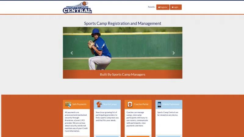 Homepage of Sports Camp Central