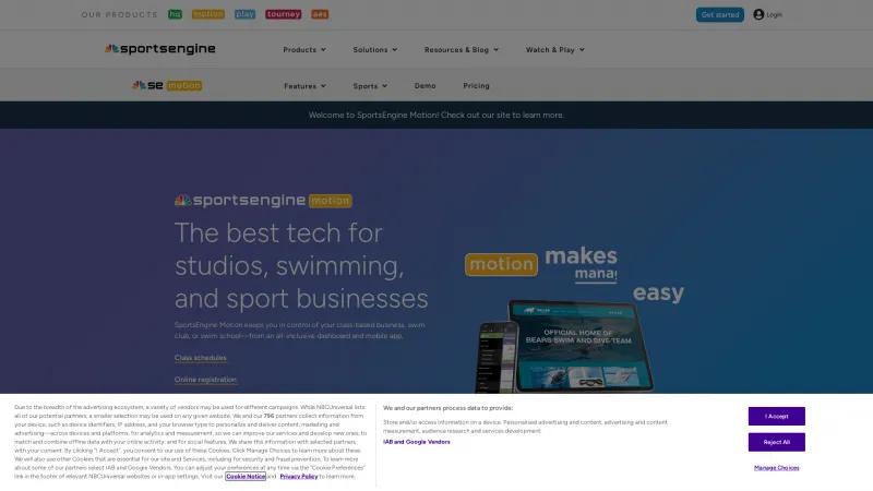 Homepage of SportsEngine Motion