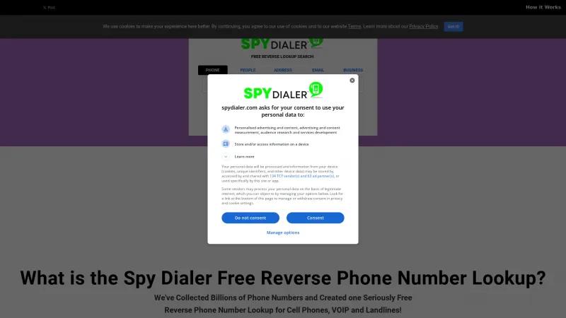 Homepage of Spy Dialer