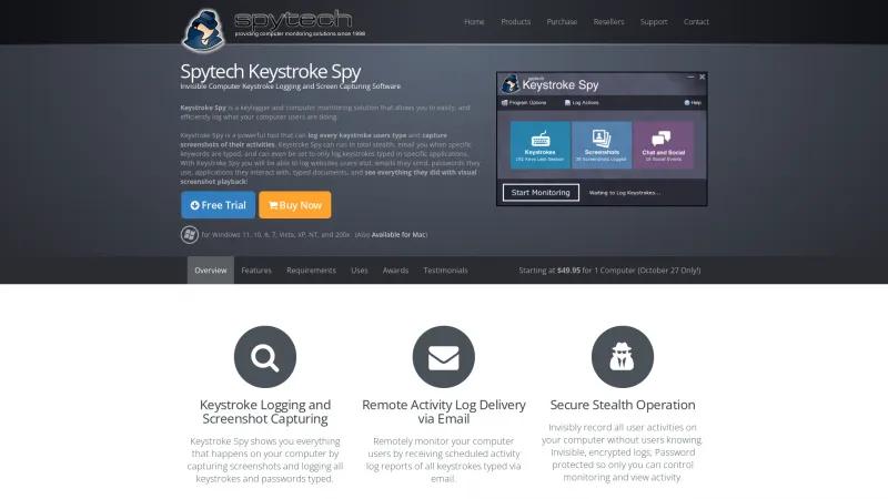 Homepage of Spytech Keystroke Spy