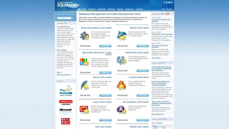 Homepage of AnySQL Maestro