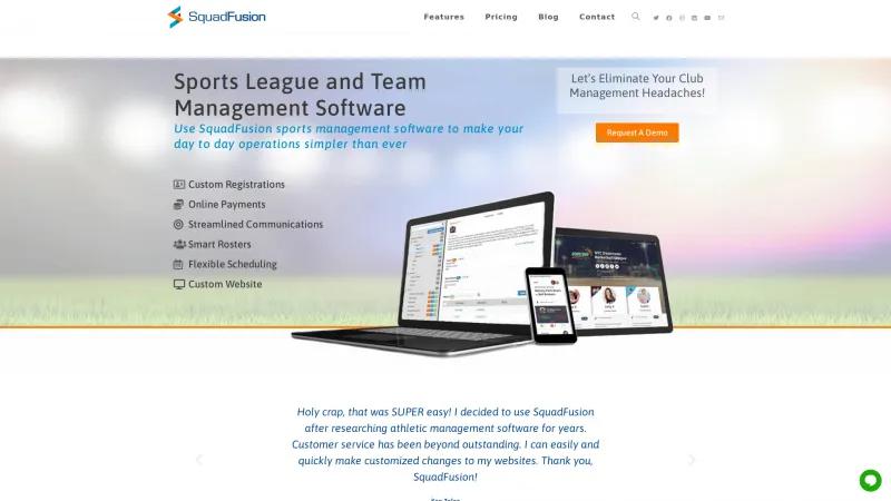 Homepage of SquadFusion