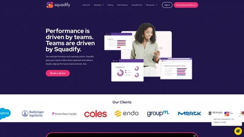 Homepage of Squadify