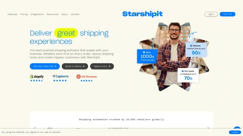 Homepage of Starshipit