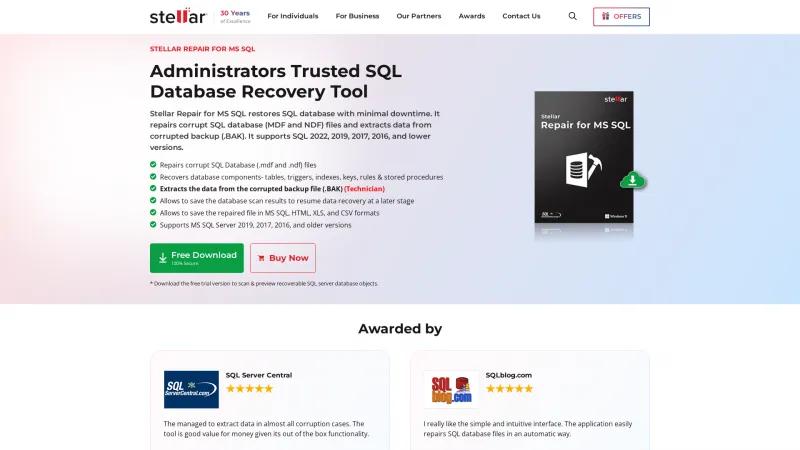 Homepage of Stellar Repair for MS SQL