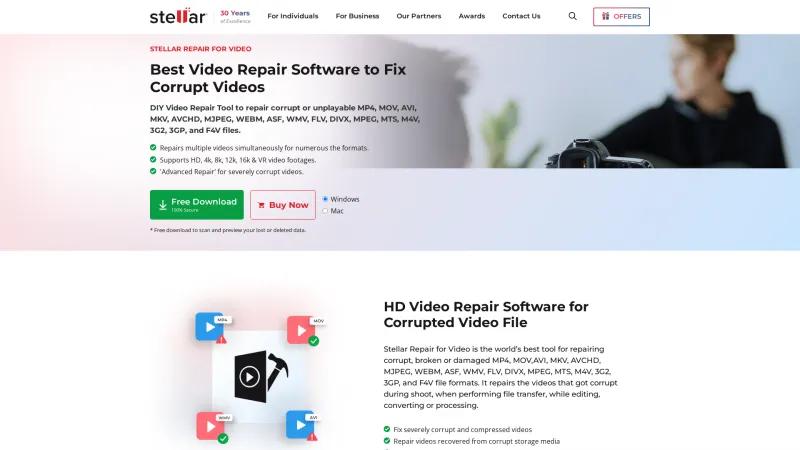 Homepage of Stellar Repair for Video