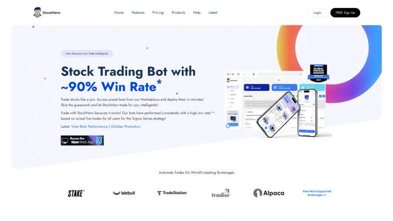 Homepage of StockHero