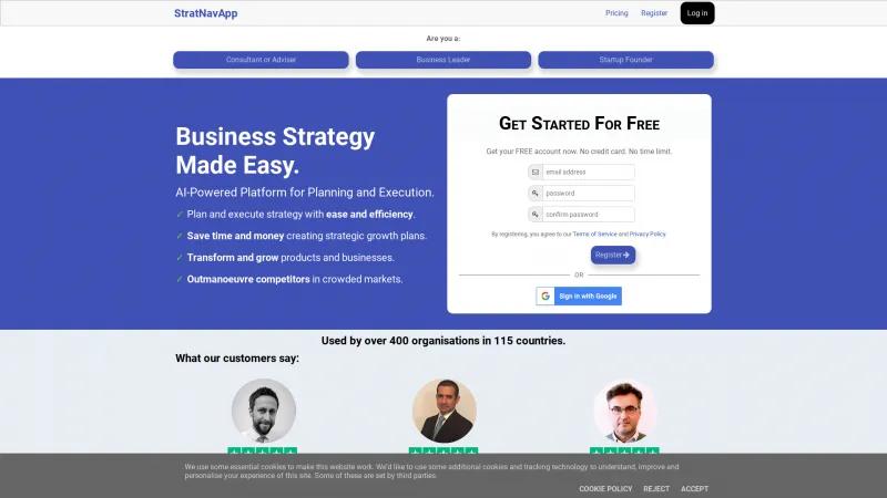 Homepage of StratNavApp