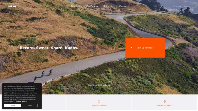 Homepage of Strava