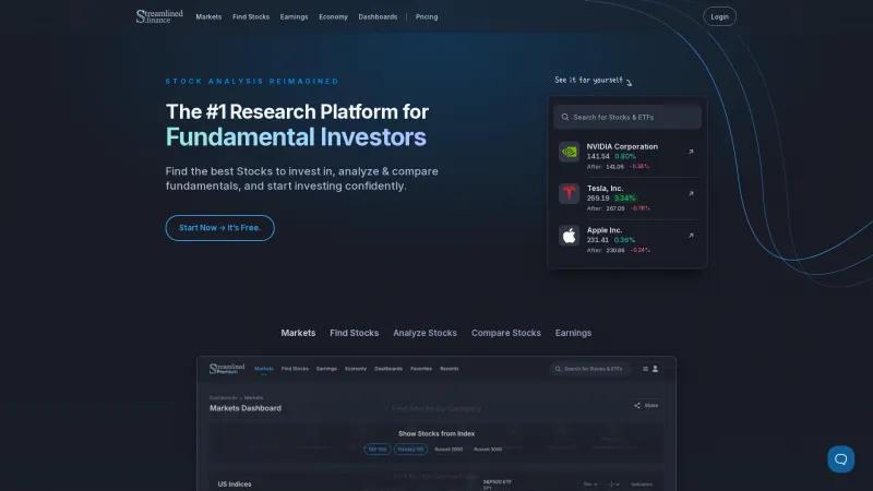 Homepage of Streamlined Finance