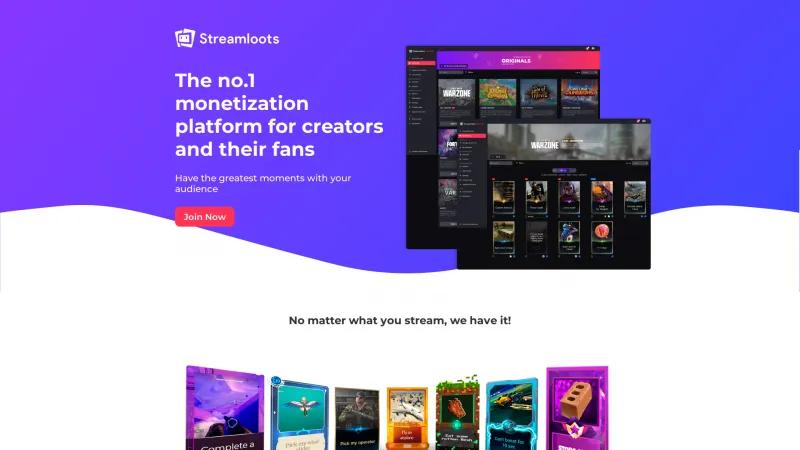 Homepage of Streamloots