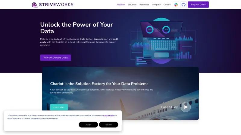 Homepage of Striveworks Chariot