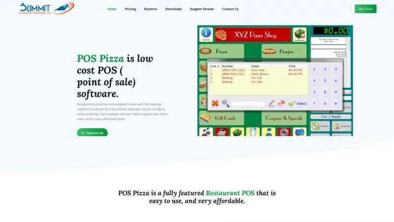 Homepage of POS Pizza