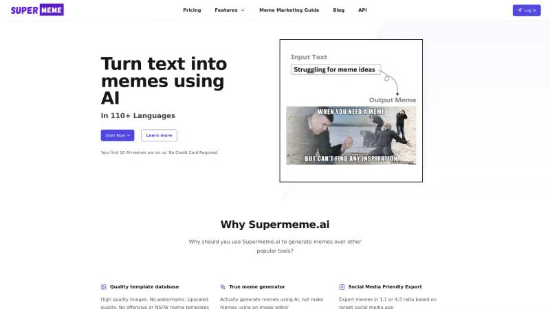 Homepage of Supermeme.ai