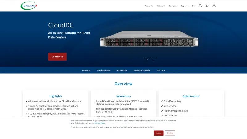 Homepage of Supermicro CloudDC