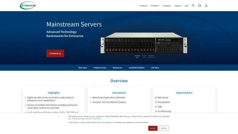 Homepage of Supermicro Mainstream