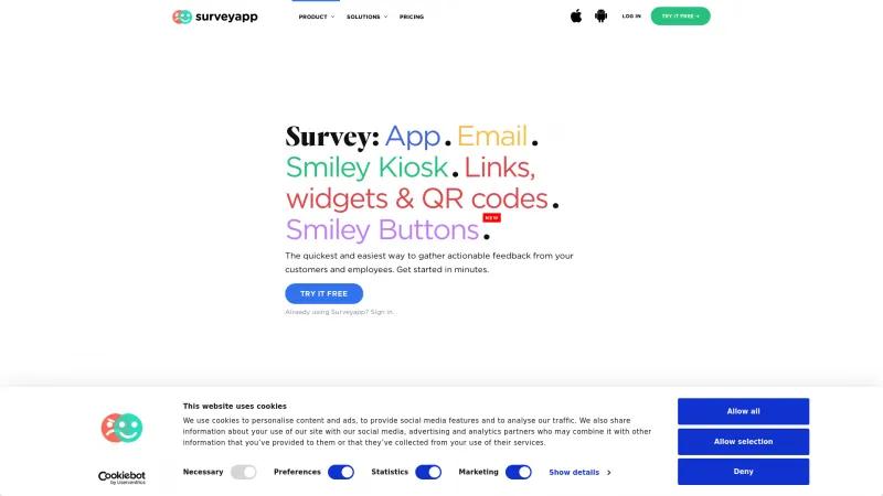 Homepage of Surveyapp