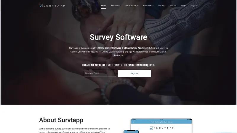 Homepage of Survtapp