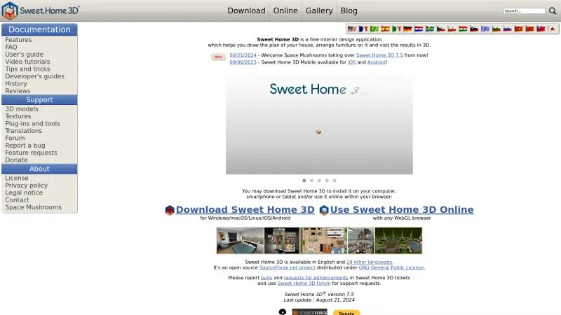 Homepage of Sweet Home 3D