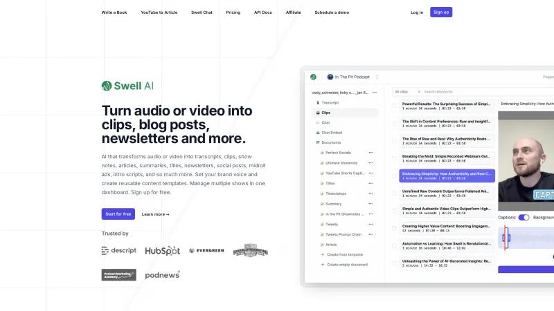 Homepage of Swell AI