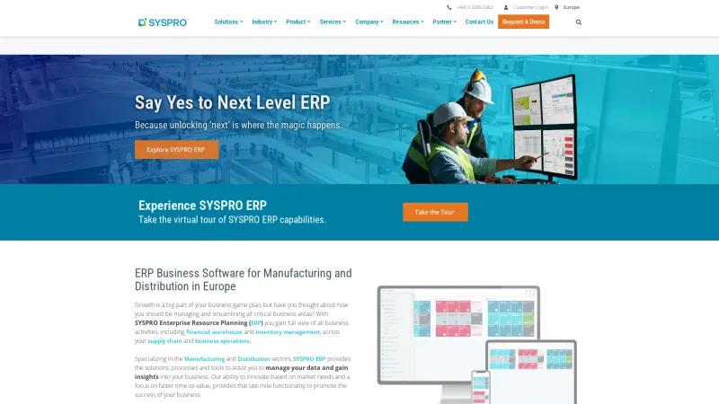 Homepage of CRM for SYSPRO