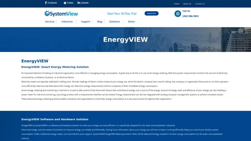 Homepage of EnergyVIEW