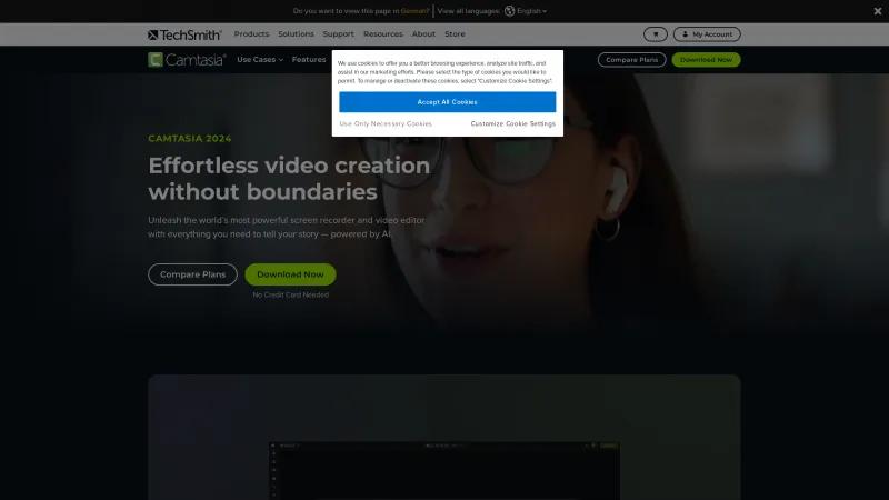 Homepage of Camtasia