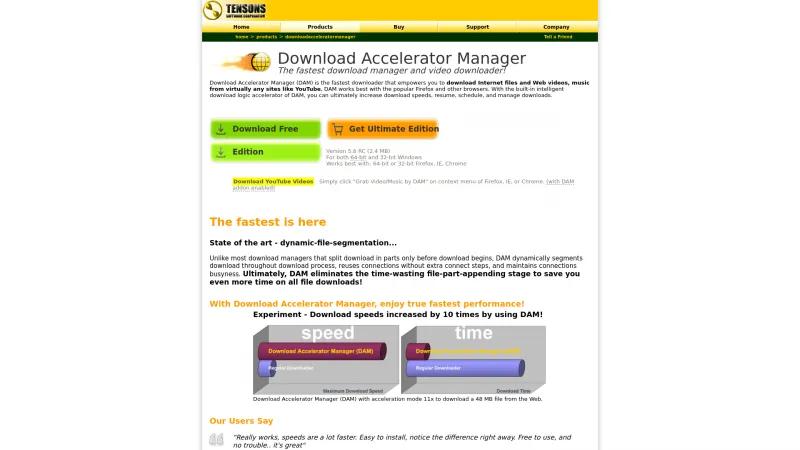 Homepage of Download Accelerator Manager (DAM)