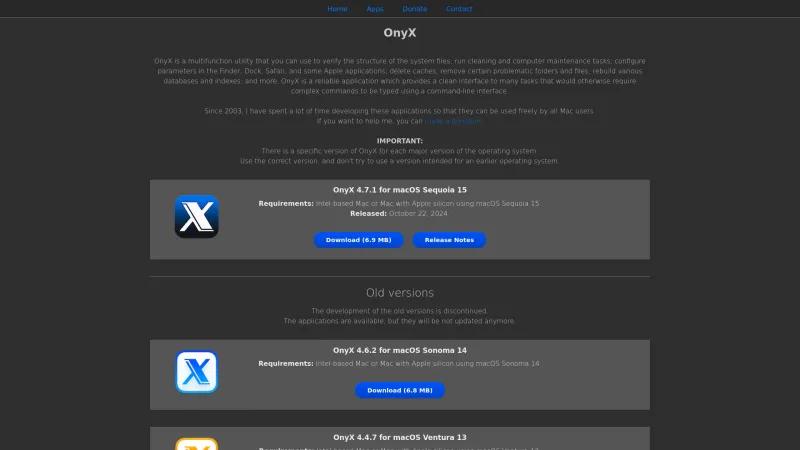 Homepage of OnyX