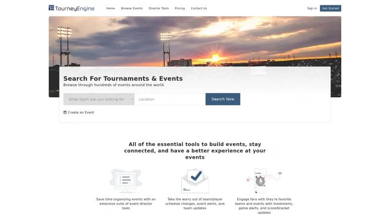 Homepage of TourneyEngine