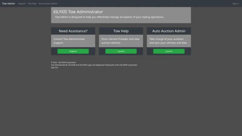 Homepage of Tow Administrator