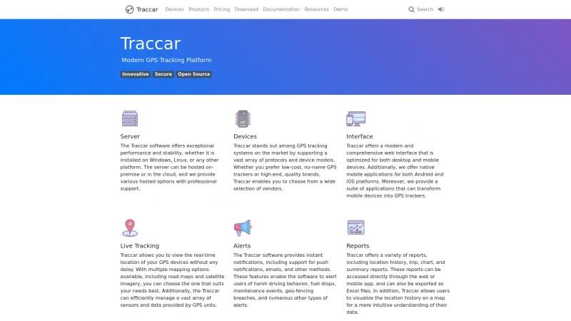 Homepage of Traccar