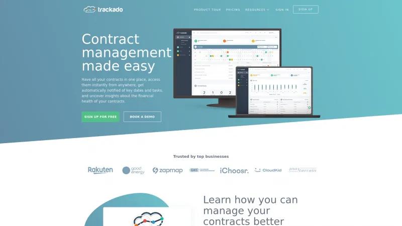 Homepage of Trackado