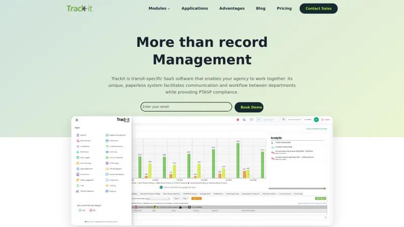 Homepage of Trackit Manager