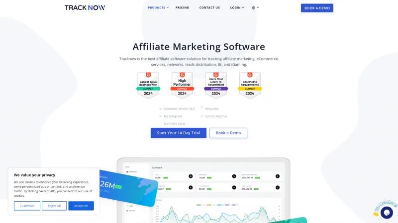 Homepage of Tracknow