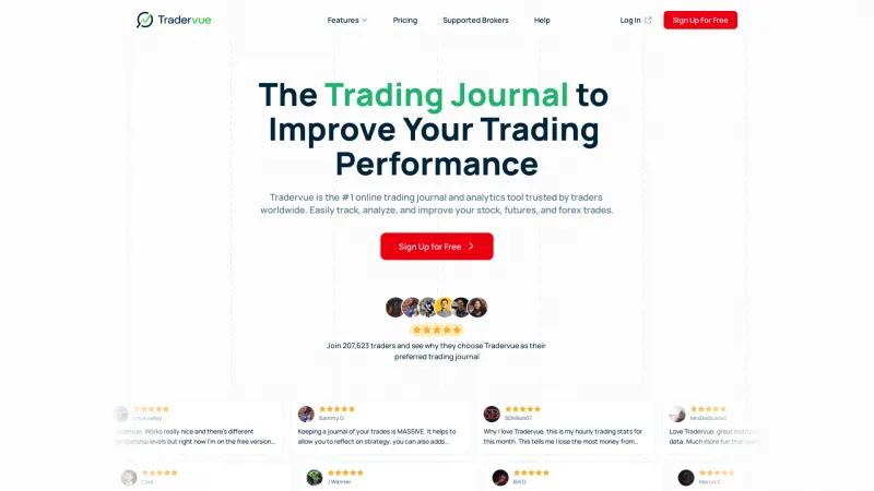 Homepage of Tradervue