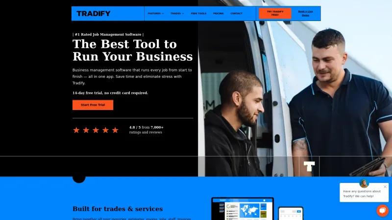 Homepage of Tradify