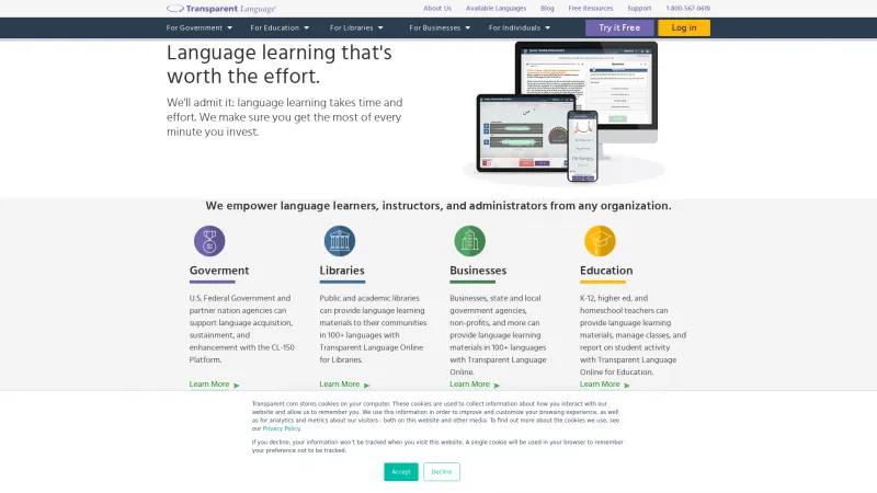 Homepage of Transparent Language