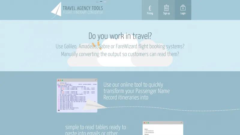 Homepage of Travel Agency Tools