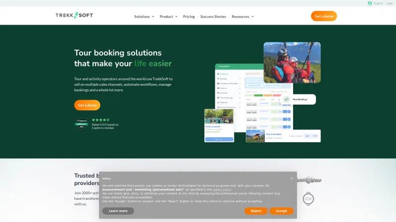 Homepage of TrekkSoft