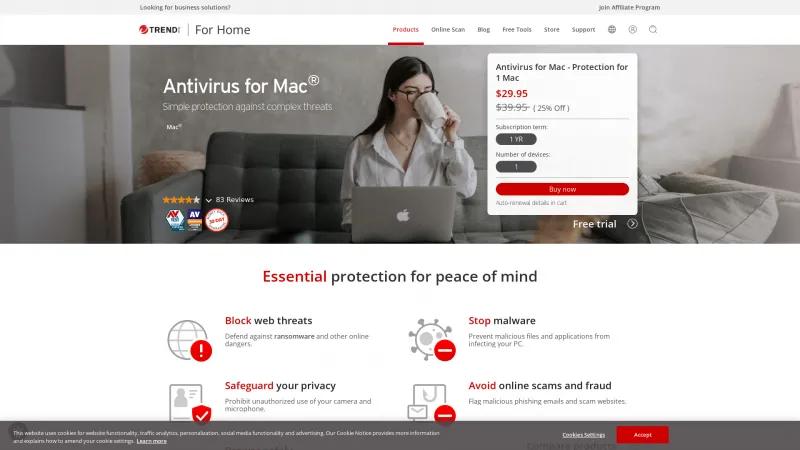 Homepage of Trend Micro Antivirus for Mac