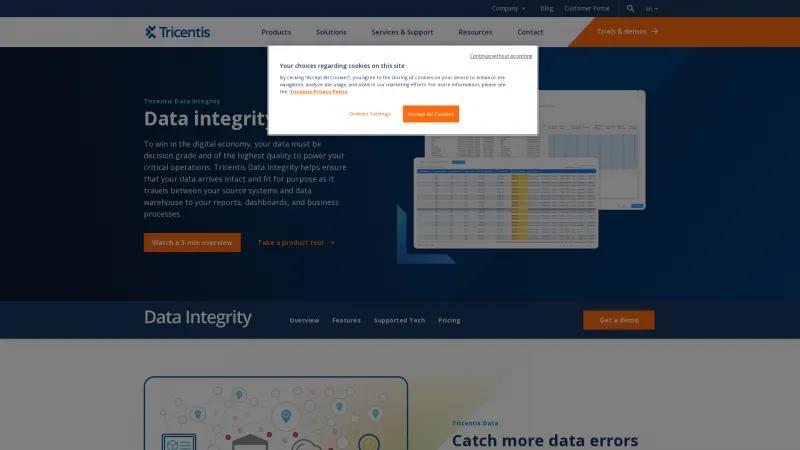 Homepage of Tricentis Data Integrity