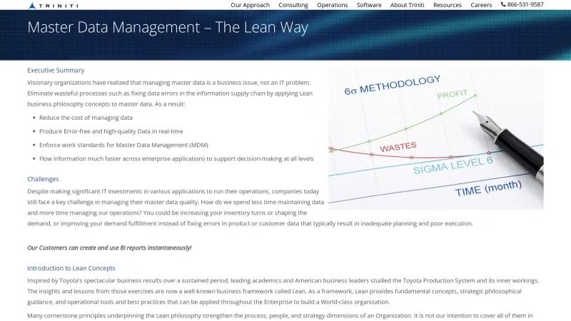 Homepage of Triniti Lean MDM